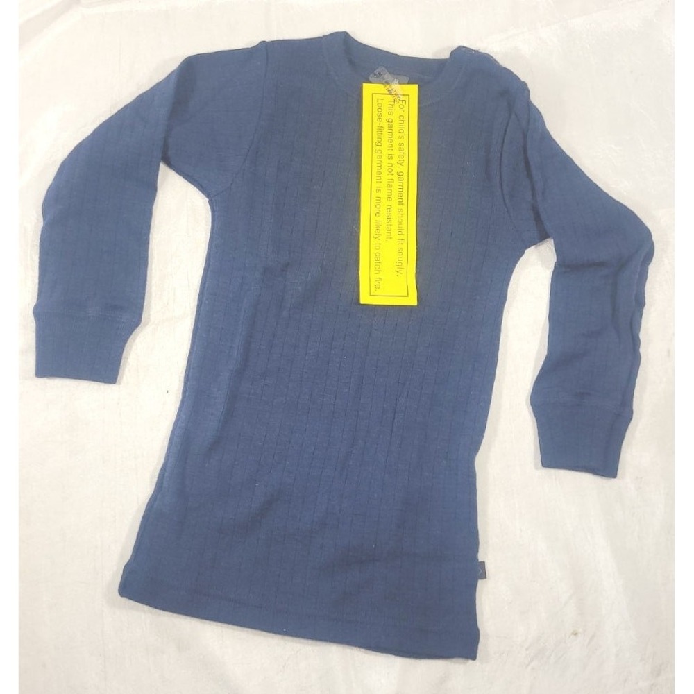 Dilling 100% Organic Merino Wool Wide Rib Long Sleeve Top - Navy - Sz 92, 2T